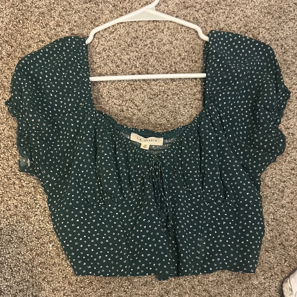 Nasty Gal Green Puff Sleeve Crop Blouse